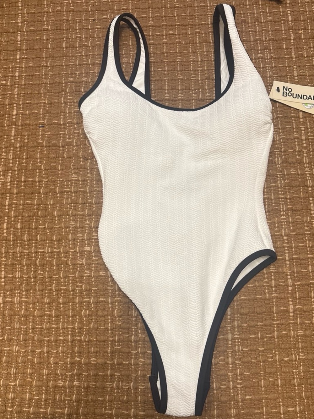 No Boundaries White Textured One-Piece with Black Trim